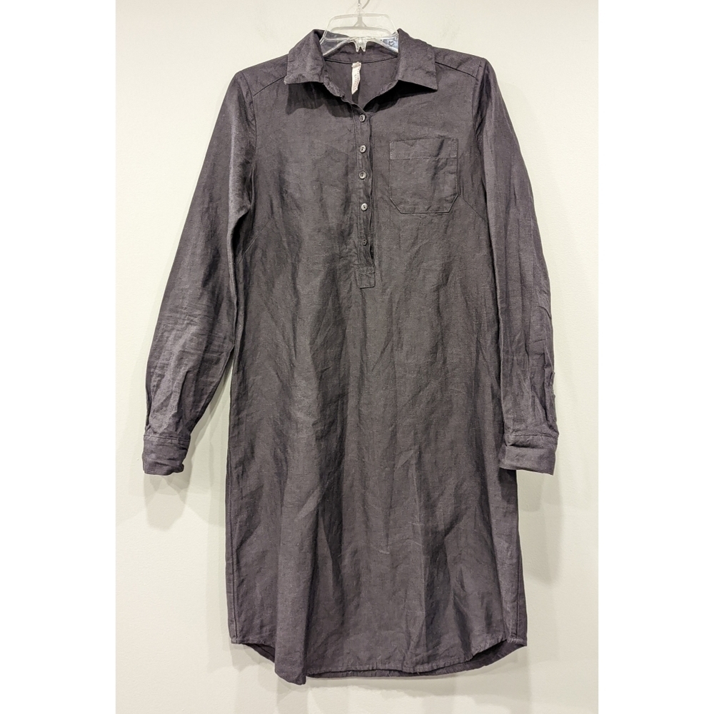 Nuthatch Charcoal Cotton Linen Lagenlook Shirt Dress XS